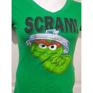 Sesame Street Oscar The Grouch "Scram" Womens T Shirt, Green Sz M